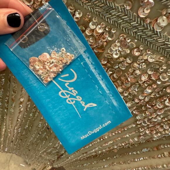 Mac Duggal 10509 Champagne Nude Beige Sequin Beaded Midi Cocktail Dress 10 NWT - Picture 7 of 8